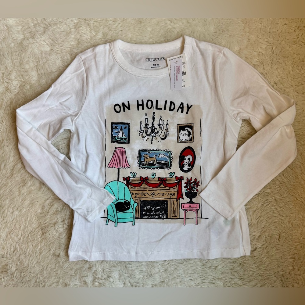 NWT Kids Crewcuts White Long Sleeve 'On Holiday' Tee